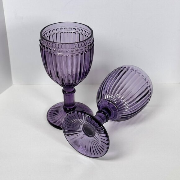 VTG Rosanna Wine Glasses 8 OZ Purple Mouth-Blown Thick Glass Fancy  2PCs - Picture 2 of 7